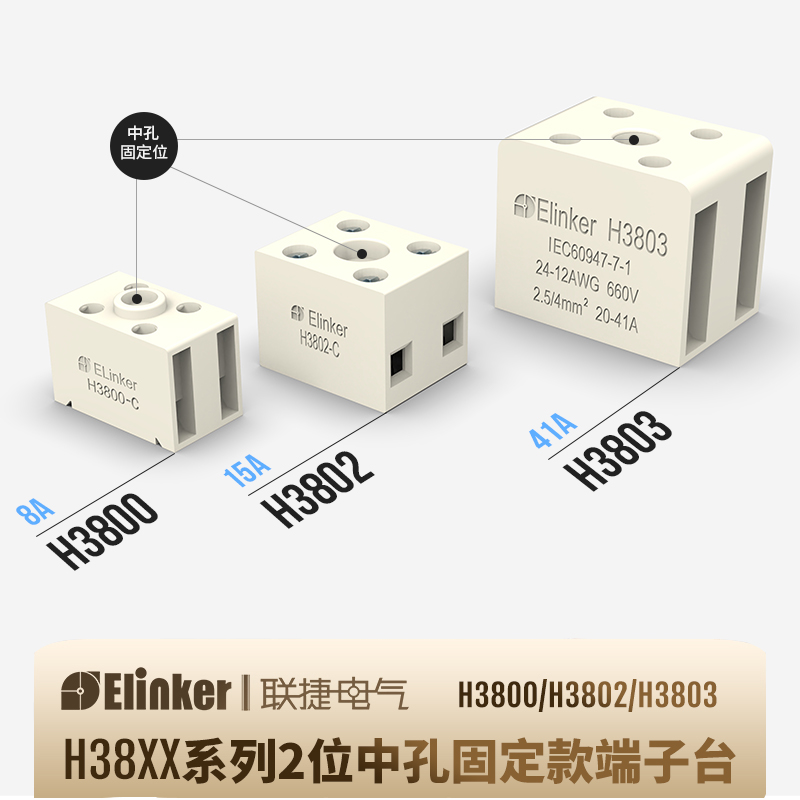 2P面板小体积微型接线端子台座排中孔固定款H3800/H3802/H3803-C
