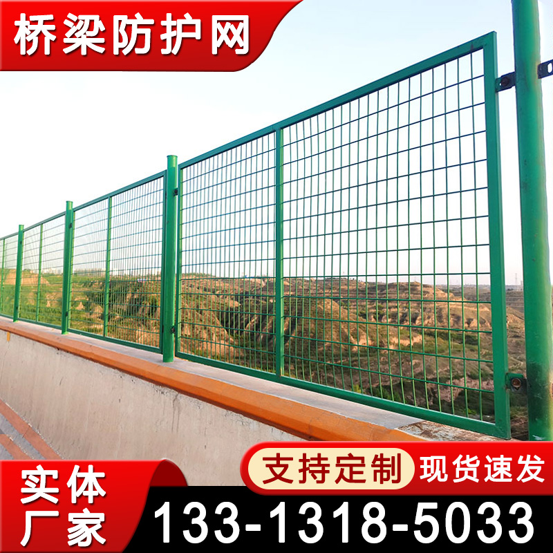 双层带框小孔桥梁防护网 1.8米高绿色钢板护栏网 高速公路防抛网 耐腐蚀易安装