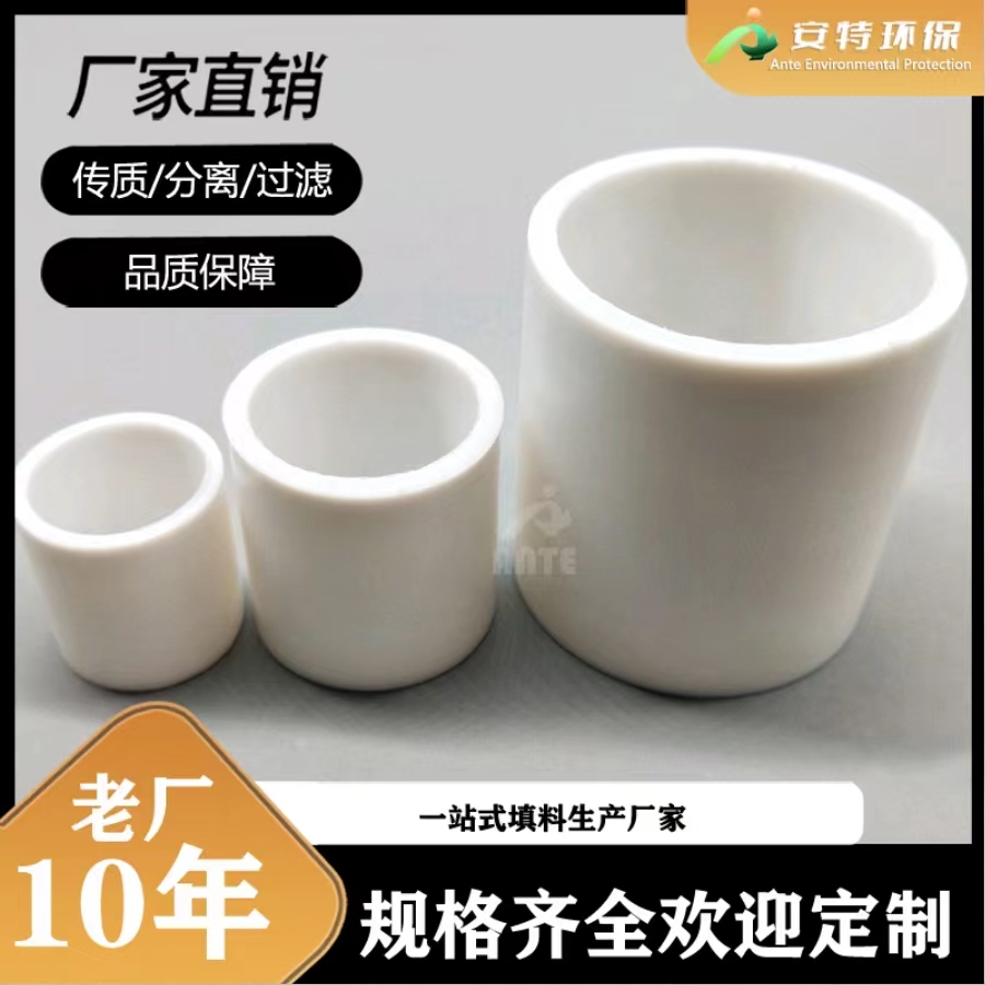 PTFE四氟拉西环 侧边开孔规格齐全 分离塔聚四氟乙烯散堆填料 安特