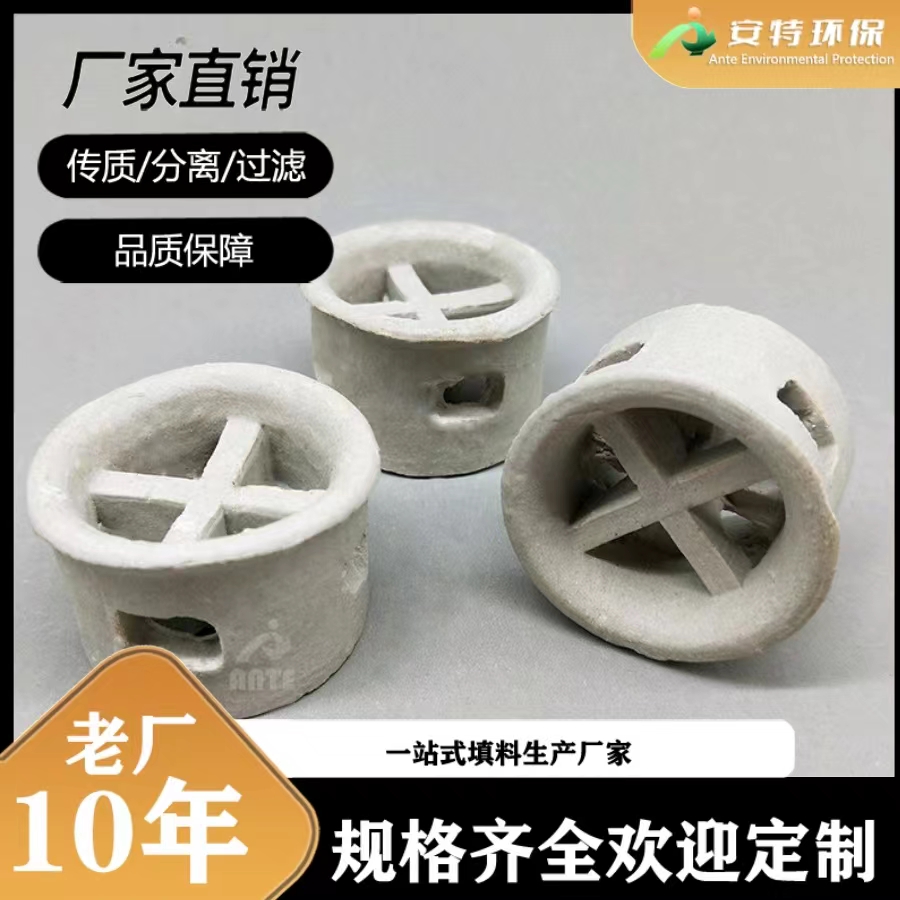 安特厂家供应陶瓷散堆填料 干吸塔用  陶瓷阶梯环