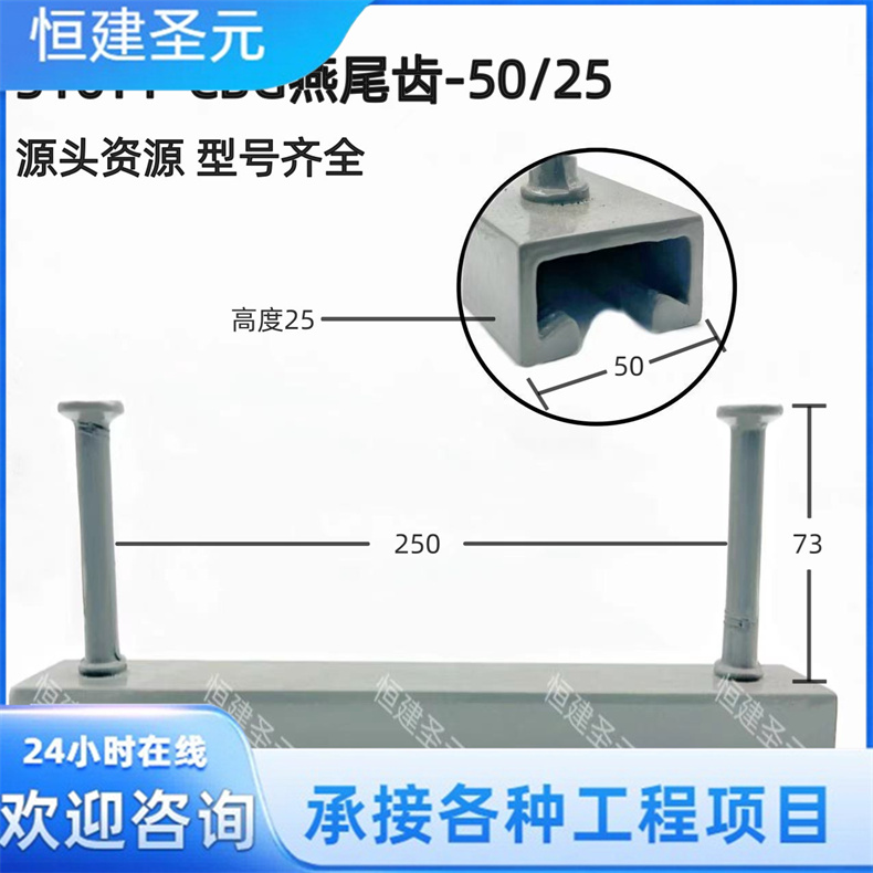 燕尾齿5025预埋槽  托臂支架 T型螺栓