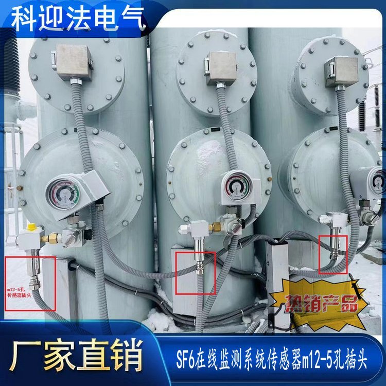 M12金属5芯插头微水密度露点传感器铠装连接器接G1/2波纹管外径20