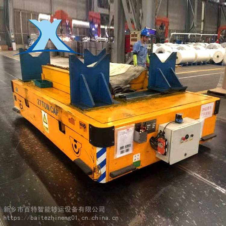 BXC长管搬运电动平车5吨电瓶驱动电动平板轨道平车_电动搬运车百特智能