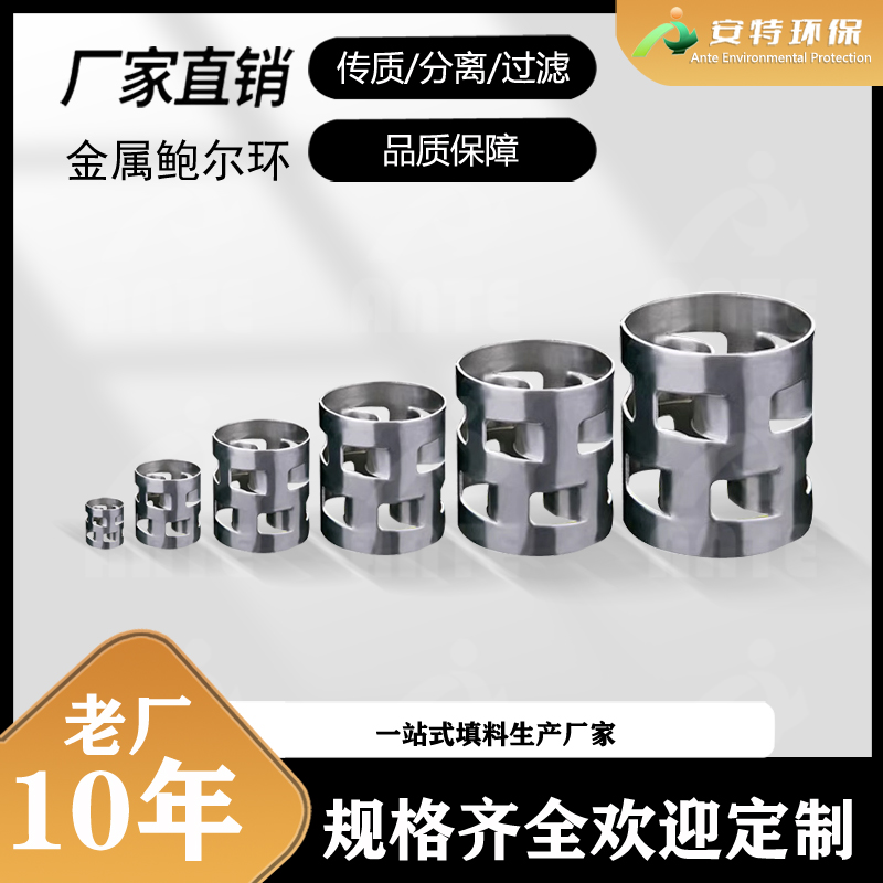 安特环保供应 304 316L不锈钢金属鲍尔环 38 50mm精馏塔散堆填料