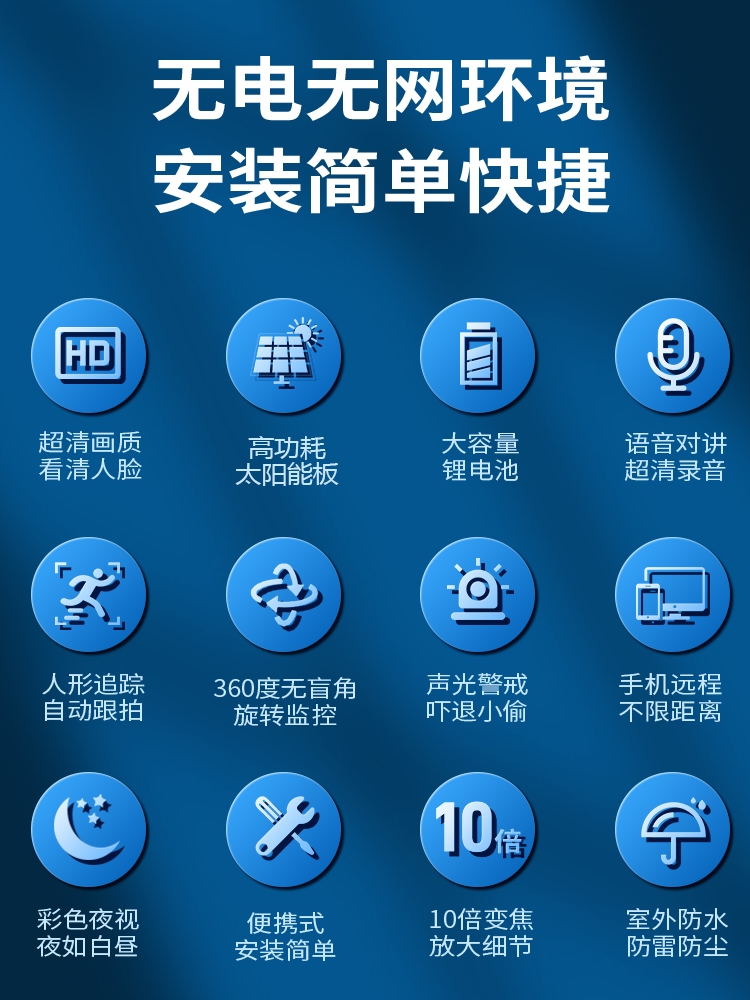 太阳能摄像头无电无网室户外360度手机远程高清无需网络监控器
