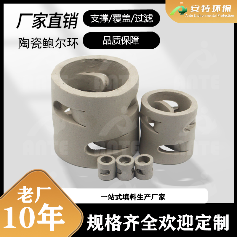 陶瓷鲍尔环 脱硫塔废气净化用陶瓷鲍尔环填料 耐高温抗腐蚀 安特厂家
