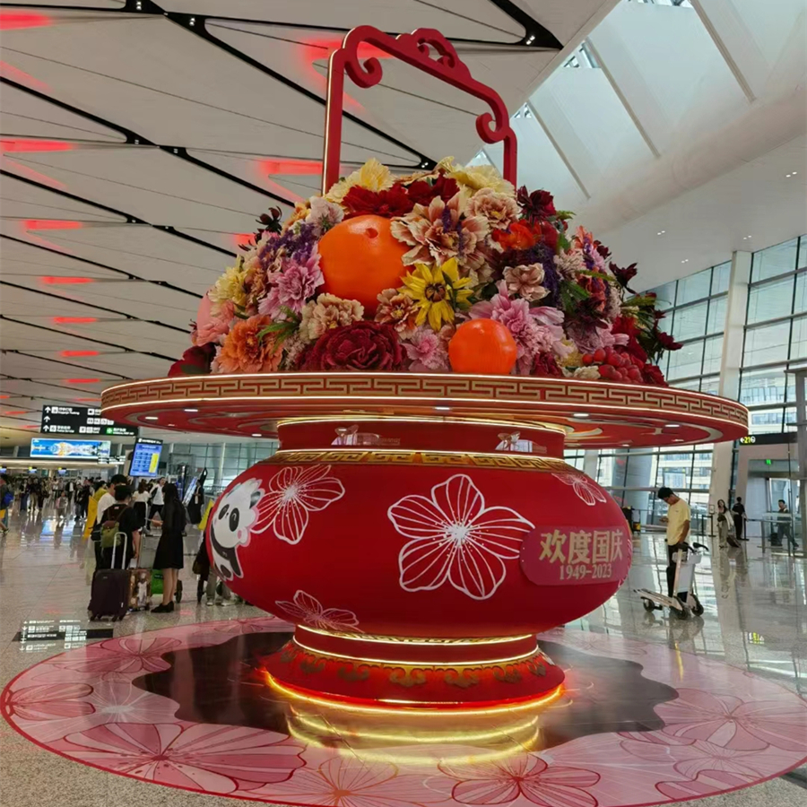 仿真花朵造型大花篮 公园广场落地摆件