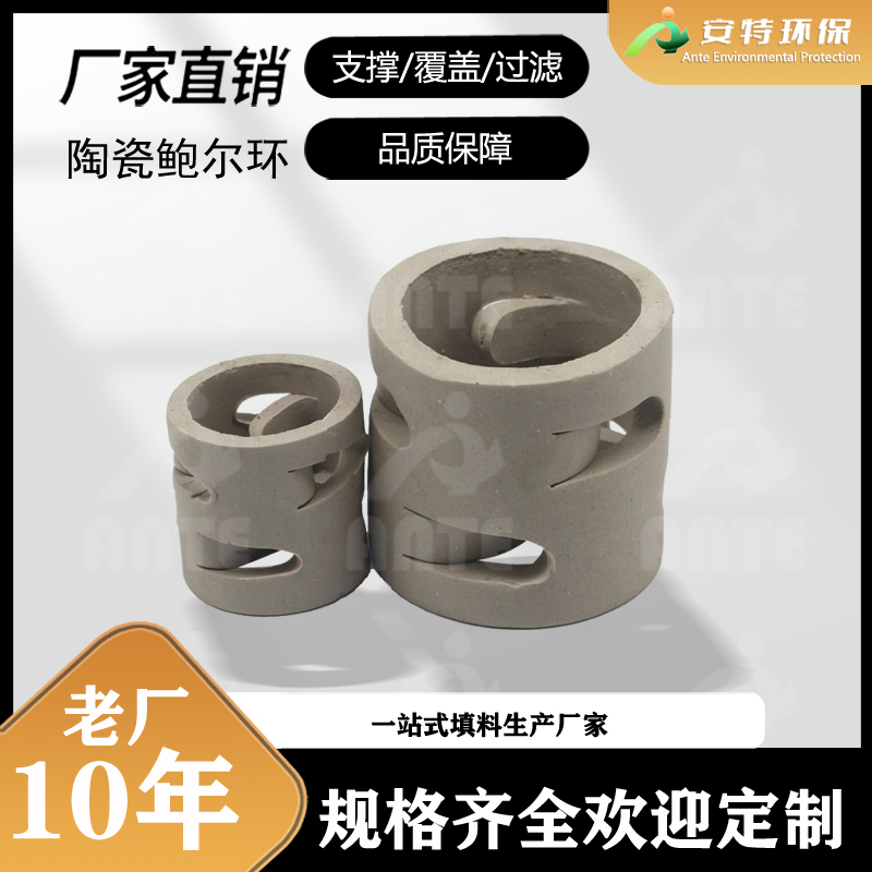 陶瓷鲍尔环填料 耐高温耐腐蚀 脱硫塔硫酸塔 安特出品规格齐全