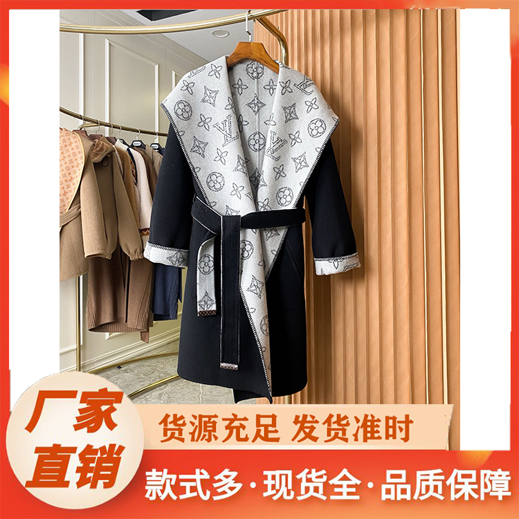 风衣厂家 精品单件秋冬女装欧美风衣外套韩版中长款时尚潮流闲置服装批发