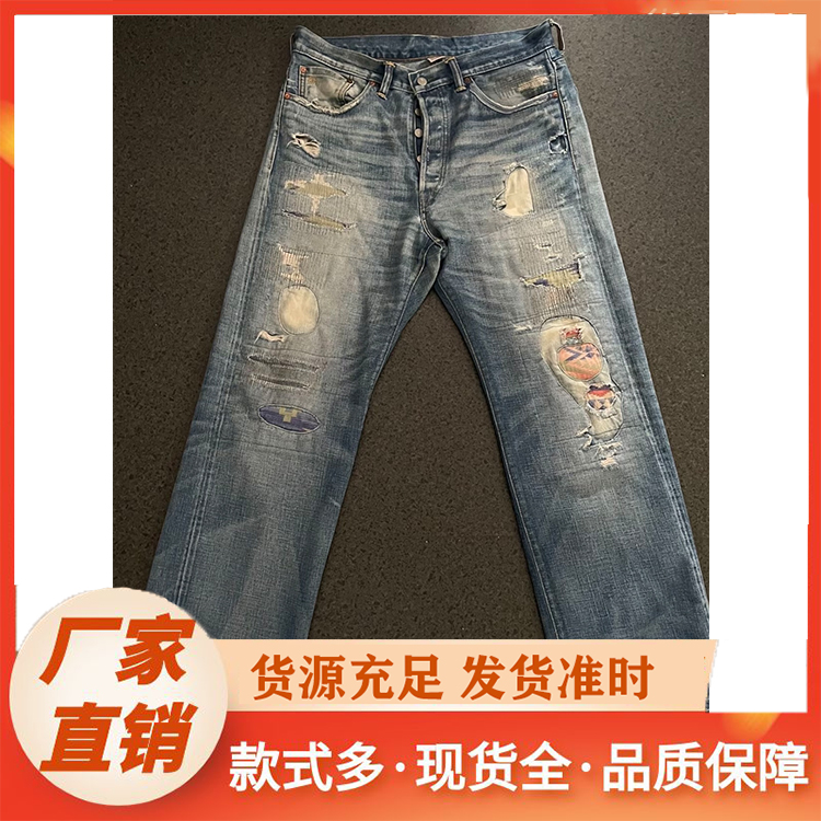 牛仔裤厂家 阔腿牛仔裤休闲多袋工装牛仔裤