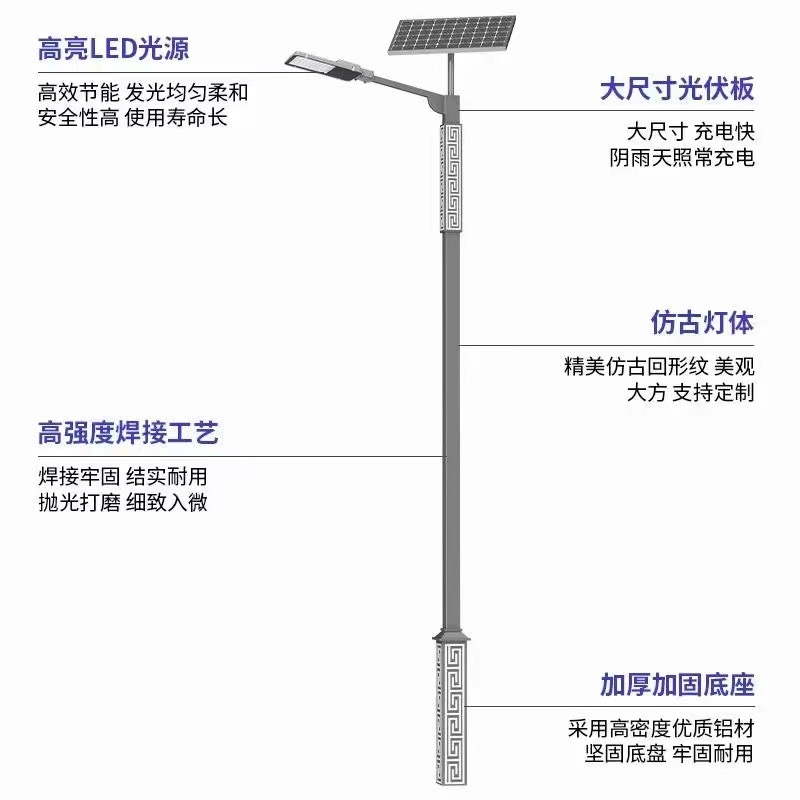 LED太阳能路灯6米8米60W新农村风光互补路灯出口太阳能路灯源头工厂
