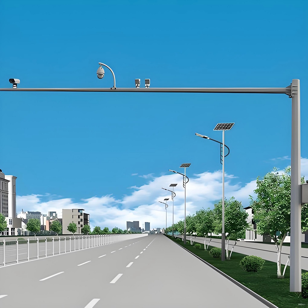 电子警察杆加长支臂道路镀锌杆L型单悬臂监控信号立杆