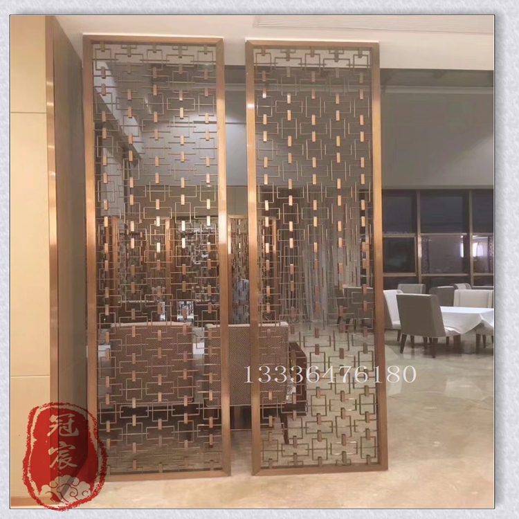 玫瑰金拉丝不锈钢异型屏风 酒店别墅钛金镜面不锈钢屏风隔断装饰