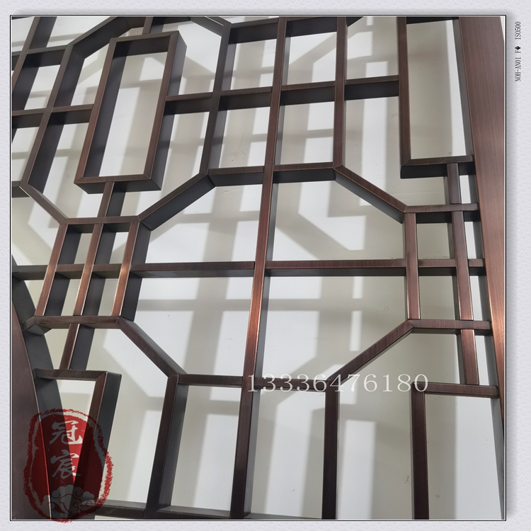 冠宸金属 定制加工不锈钢散镀钛金色山恋屏风 酒店餐厅室内隔断