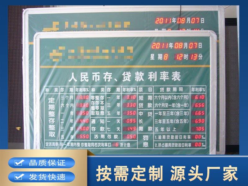厂家直销新款LED电子利率牌 利率表 利率屏 按要求制作