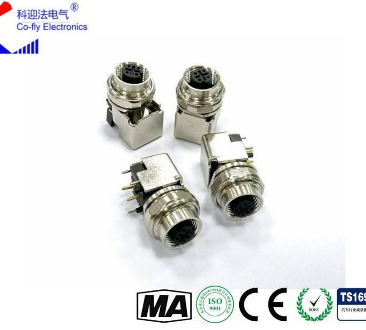 M12工业以太网插座面板安装螺母锁紧插座PCB电路板焊板式